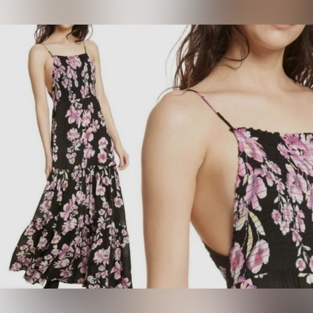 Free People Garden Party Maxi Dress Black Pink Floral xs - Picture 3 of 13